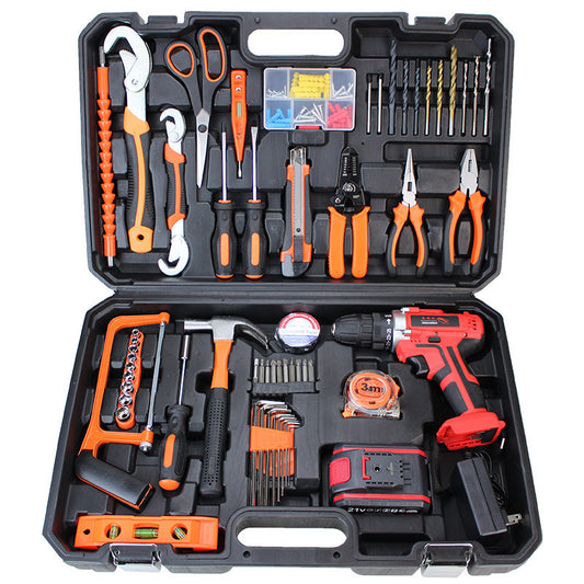 Household Toolbox Set With Screwdriver, Wrench, And Hammer Combination