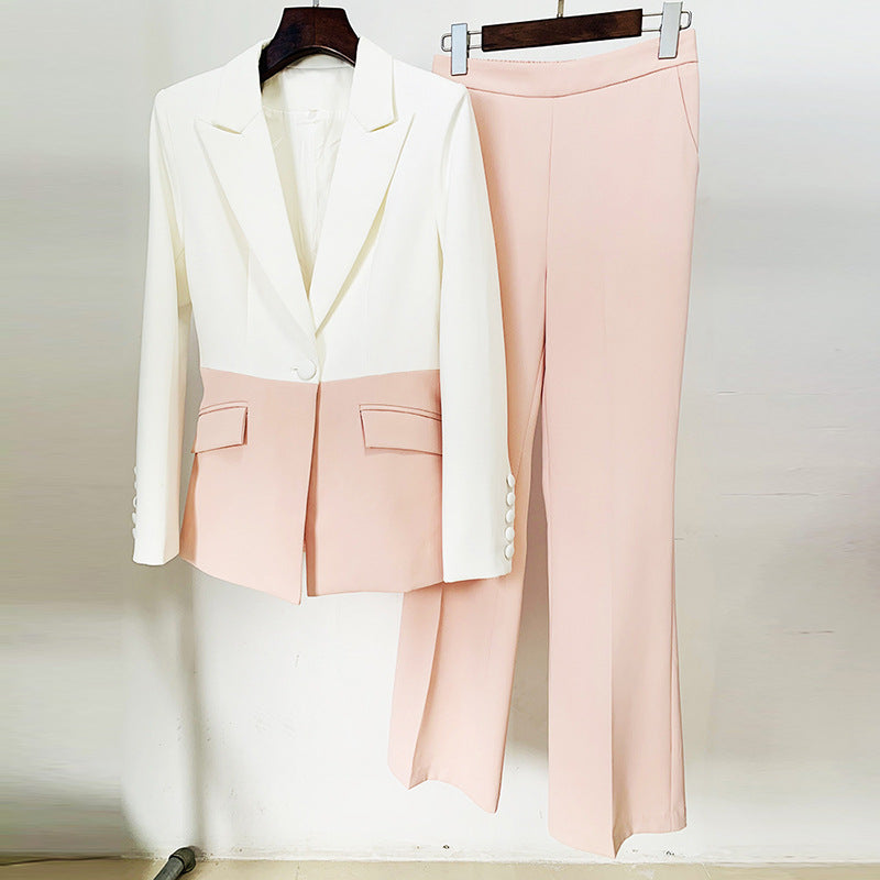 professional fashion new one button contrasting color matching suit+two-piece pants set