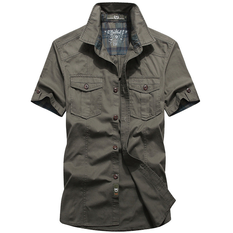 short sleeve shirt men's top loose large size cotton cargo casual outdoor military shirt half sleeve
