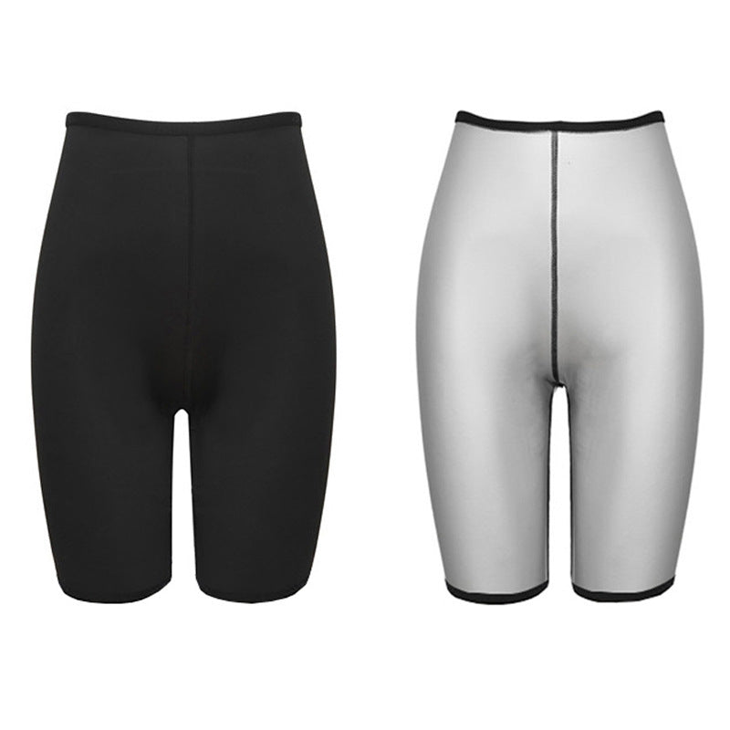 Full Coating PU Leather High Waist Button Sweat Yoga Pants Abdomen Shrinking Hip Lifting Exercise Pants Sweat Clothes