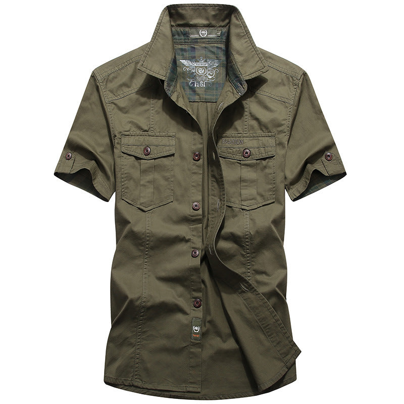 short sleeve shirt men's top loose large size cotton cargo casual outdoor military shirt half sleeve