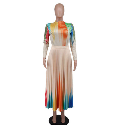 European and American Women's Dress Autumn Dress Slightly Printed Long Sleeve Skirt