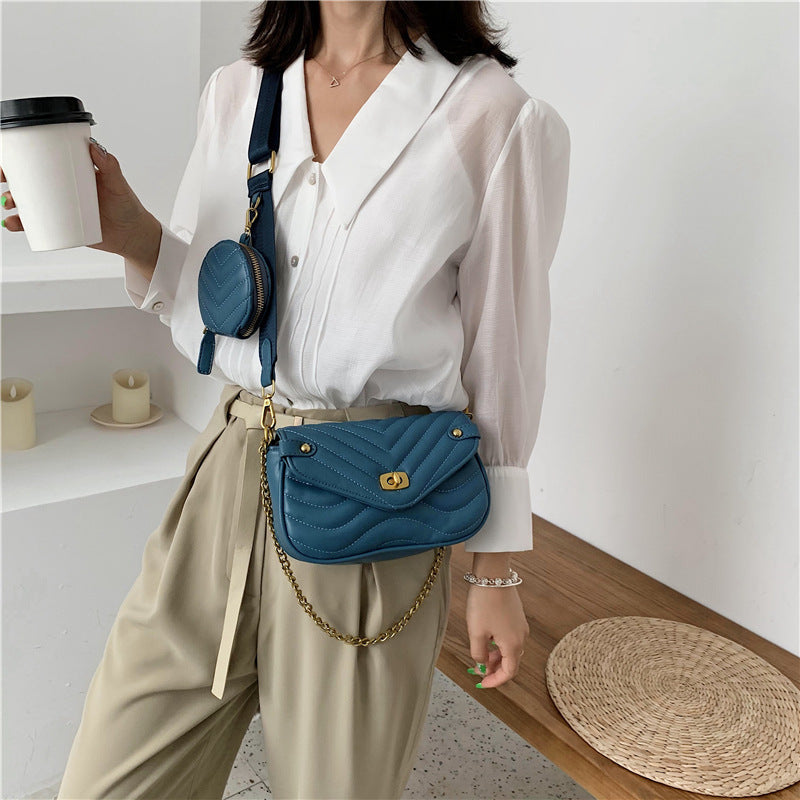 Embroidered Thread Mother Bag Versatile Wide Shoulder Strap Single Shoulder Crossbody Bag Chain Handbag Underarm Bag