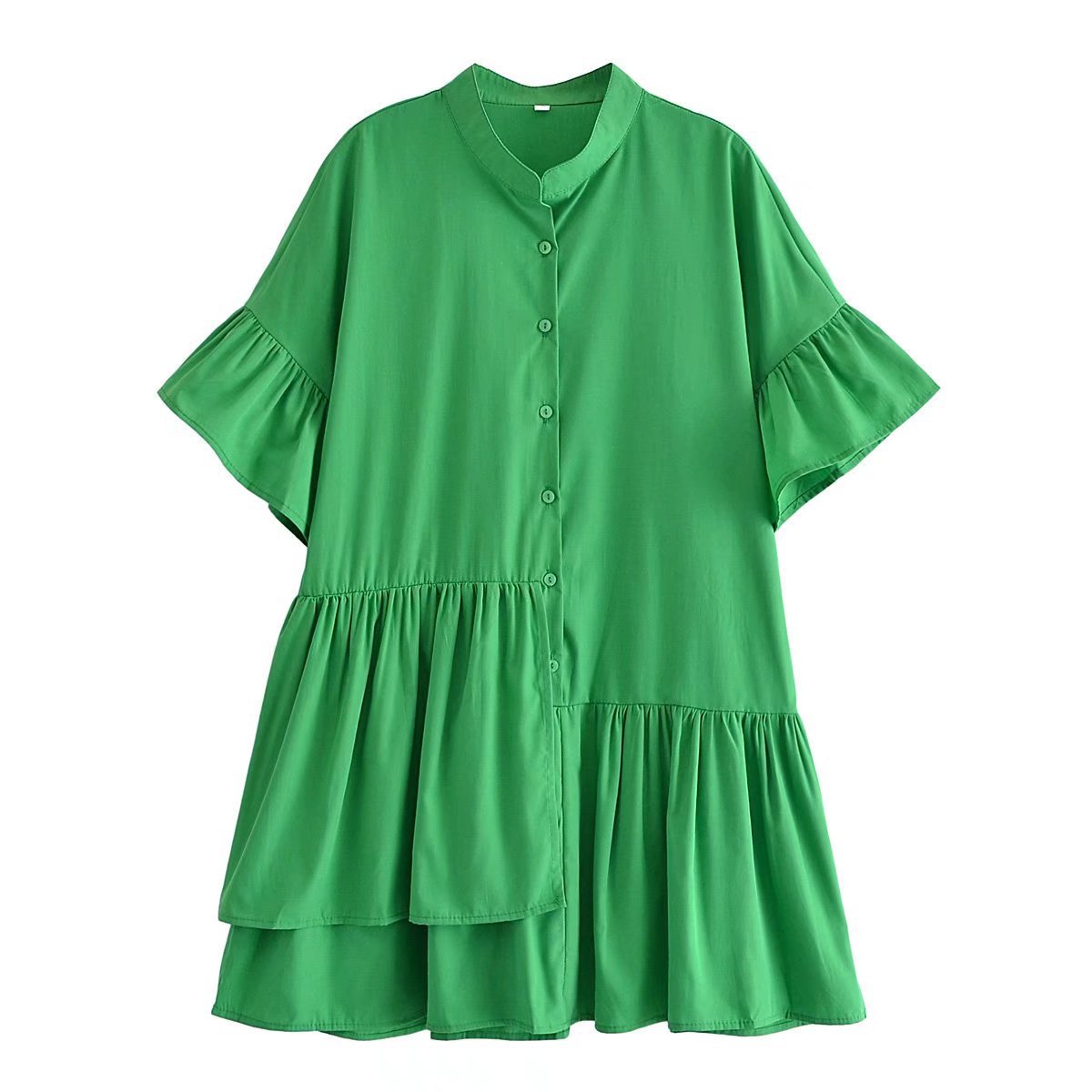 Women's New Solid Green Layered Dress