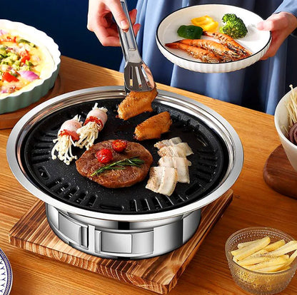 Charcoal Grill Non-stick Korean Barbecue Grill Portable Stainless Steel BBQ Charcoal Grill Stove for Outdoor Camping Cooking