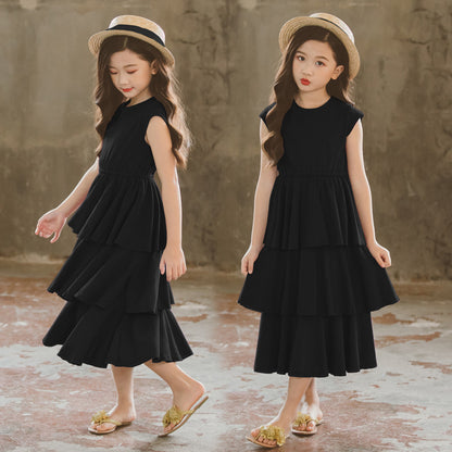 New Children's Korean Literary Long Skirt Pure Cotton Cake Beach Skirt
