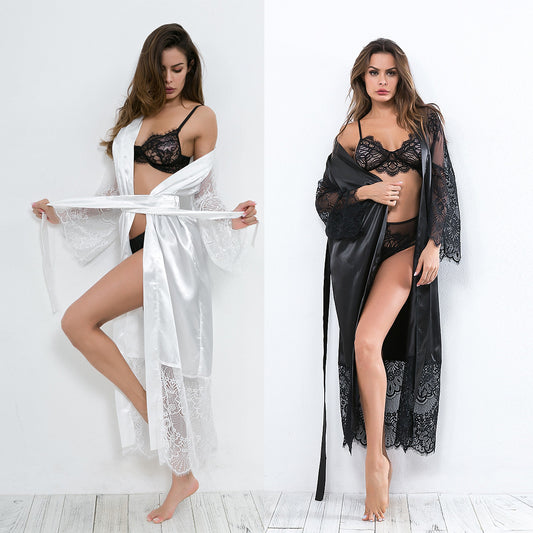 European and American XL Lace Robe Erotic Lingerie Nightdress
