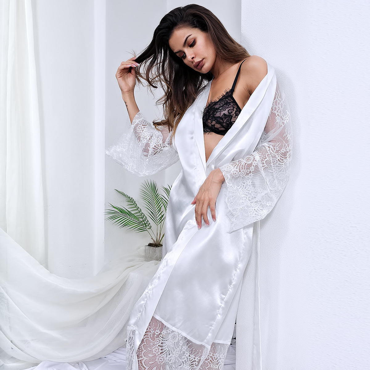 European and American XL Lace Robe Erotic Lingerie Nightdress