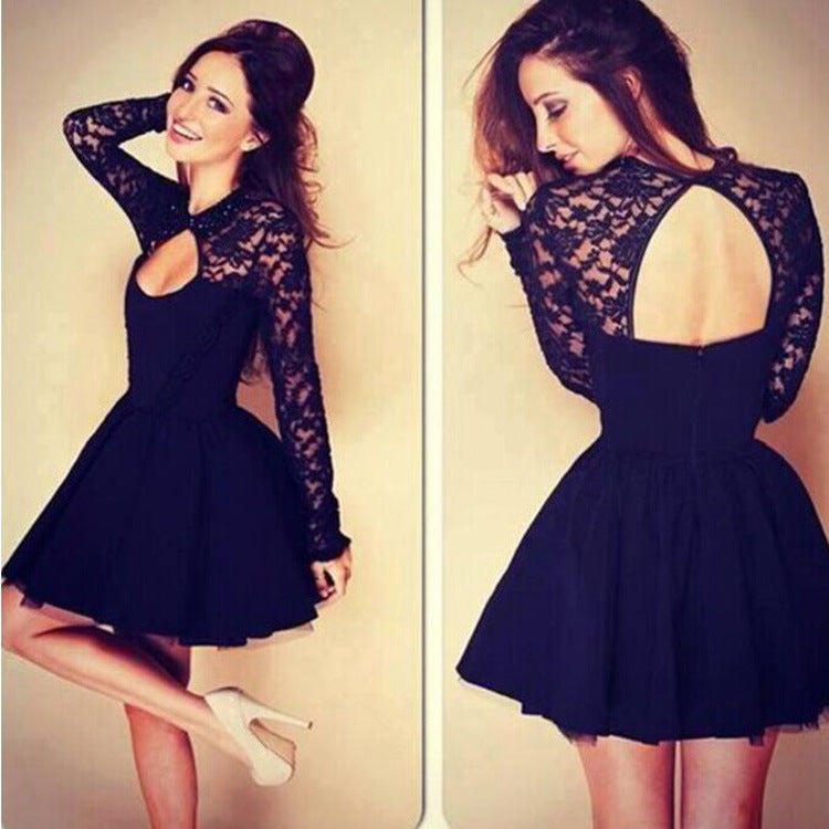 New Cut Out Open Back Lace Long Sleeve Sexy Dress
