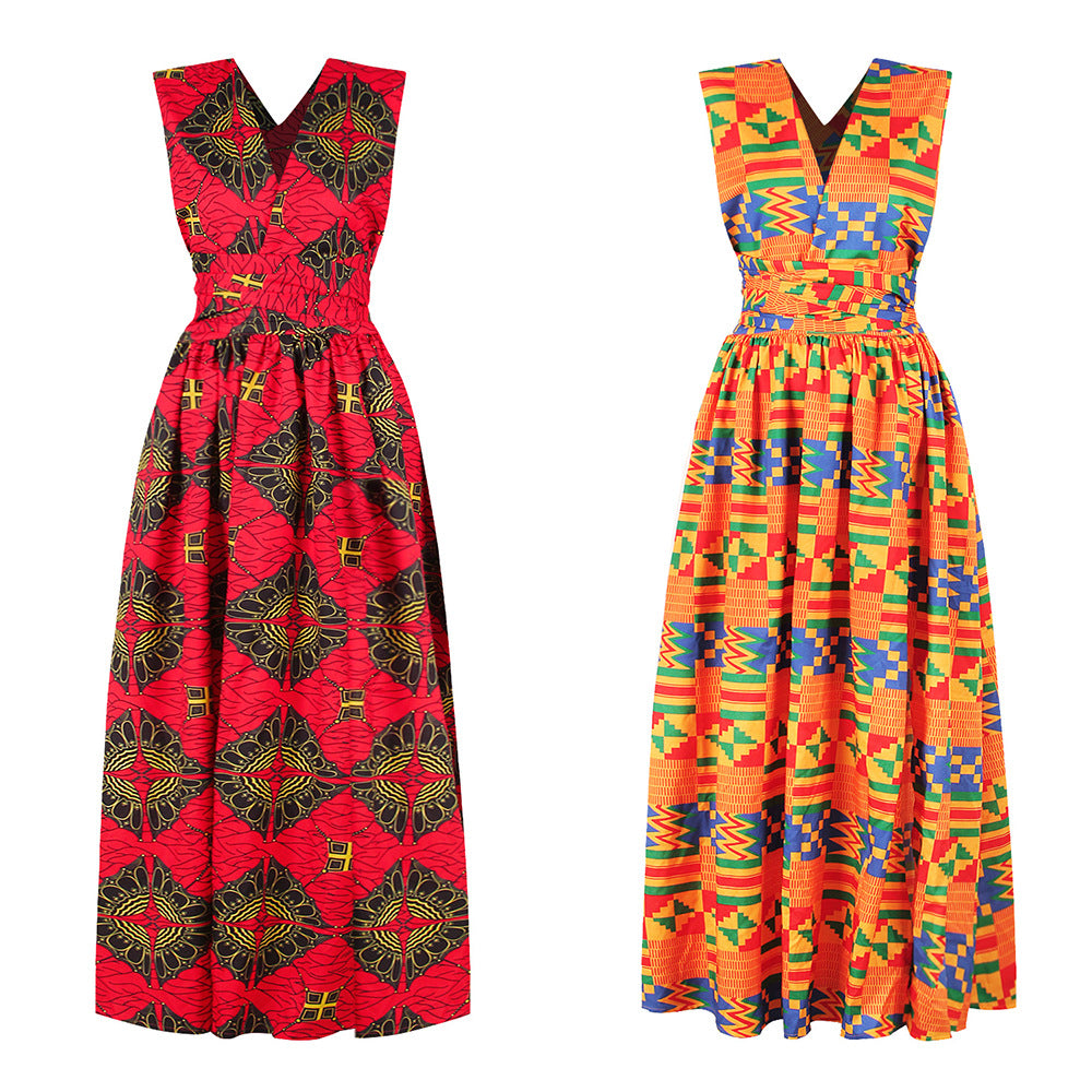 African Nightclub Digital Printing Irregular Various Wearing Methods Elastic Medium Length Split Plus Size Dress