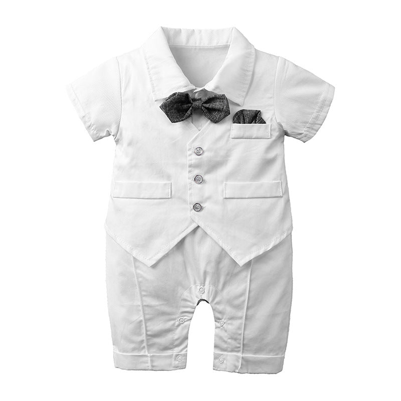 Children's White Fake Vest Bow Tie Gentleman's Short Sleeve One-piece Clothes