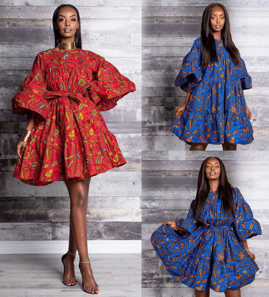 Popular Large Women'S Dress African National Style Big Swing Skirt Lotus Leaf Sleeve Loose Skirt