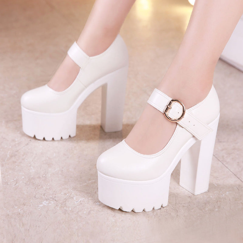 Women's Thick Sole Waterproof Platform Thick Heeled Shoes