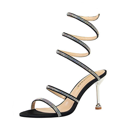 Fashion Women's High-heel Snake-Shaped With Rhinestones Ankle Strap Sandals