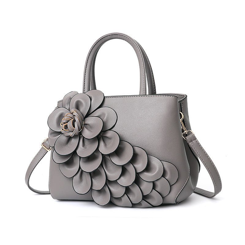 Pure Color New Female Leather Flower Hand Bill Shoulder Lovely Bag