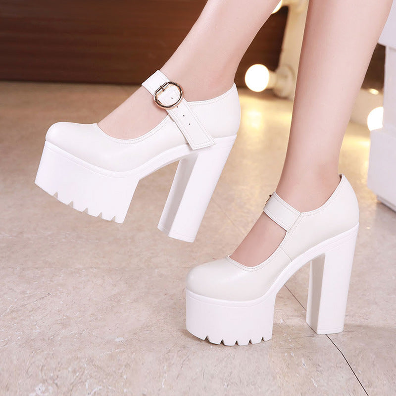 Women's Thick Sole Waterproof Platform Thick Heeled Shoes