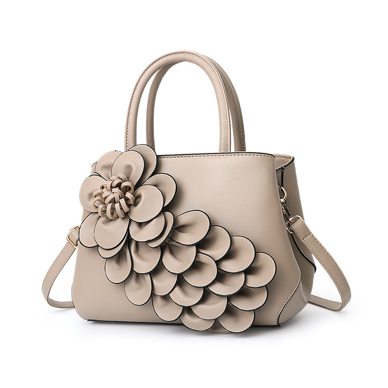 Pure Color New Female Leather Flower Hand Bill Shoulder Lovely Bag