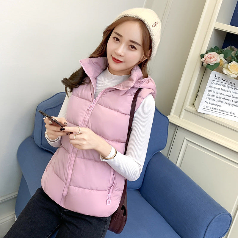 Down Cotton Vest Women's Short New Korean Hooded Shoulder Sleeveless Cotton Jacket