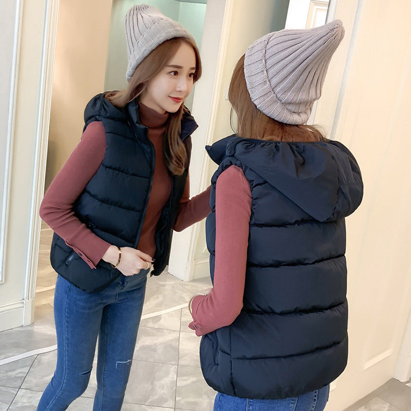 Down Cotton Vest Women's Short New Korean Hooded Shoulder Sleeveless Cotton Jacket