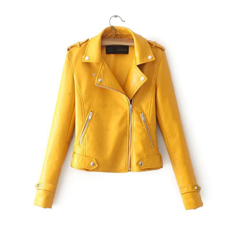 European And American Women's Fashion Fit Jacket Lapel Leather