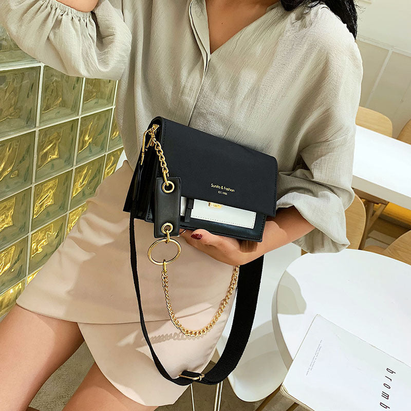 Women's New Chain Shoulder Contrast Small Square Bags