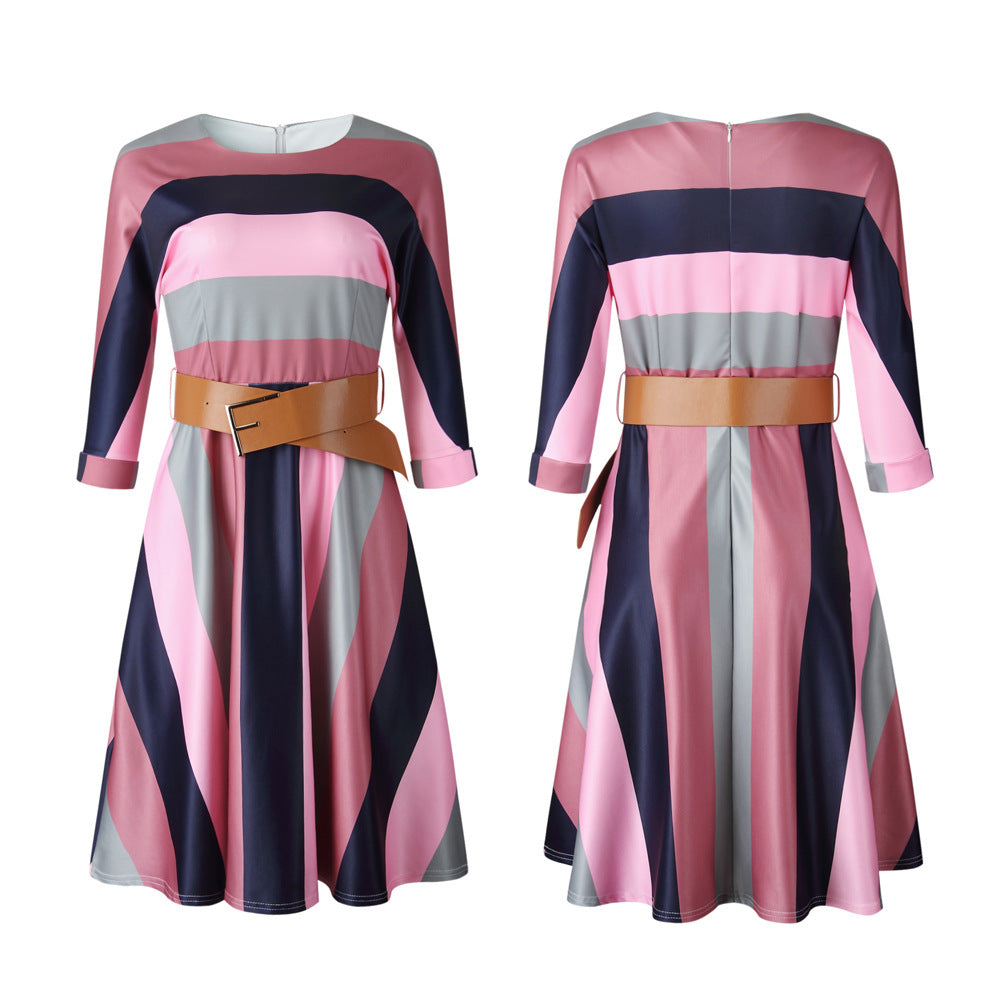 Rainbow Wide Stripe Print Plus Size Africa Women's Dress