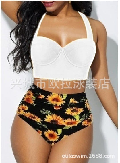 Women's Sexy Sunflower Print Bikini Split Swimwear