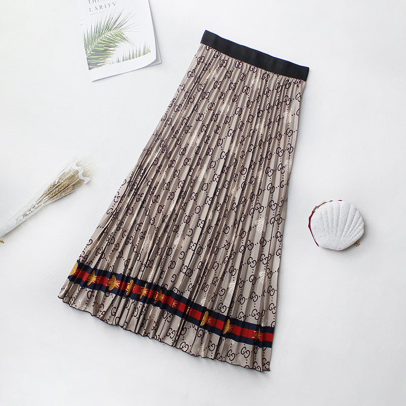 New Women's Floral Chiffon Pleated Medium Length Elastic Waist Skirt