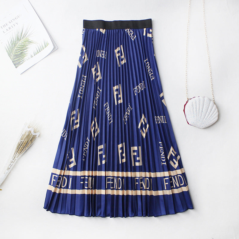 Floral Chiffon Pleated Skirt Medium Length Elastic Waist Skirt Large Swing A-line Skirt