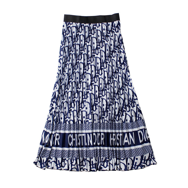 Floral Chiffon Pleated Skirt Medium Length Elastic Waist Skirt Big Swing A-line Skirt