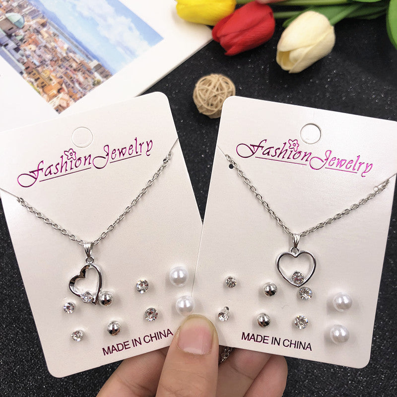 Small Fresh Student Jewelry Clavicle Chain 4 Pairs Of Earrings Necklace