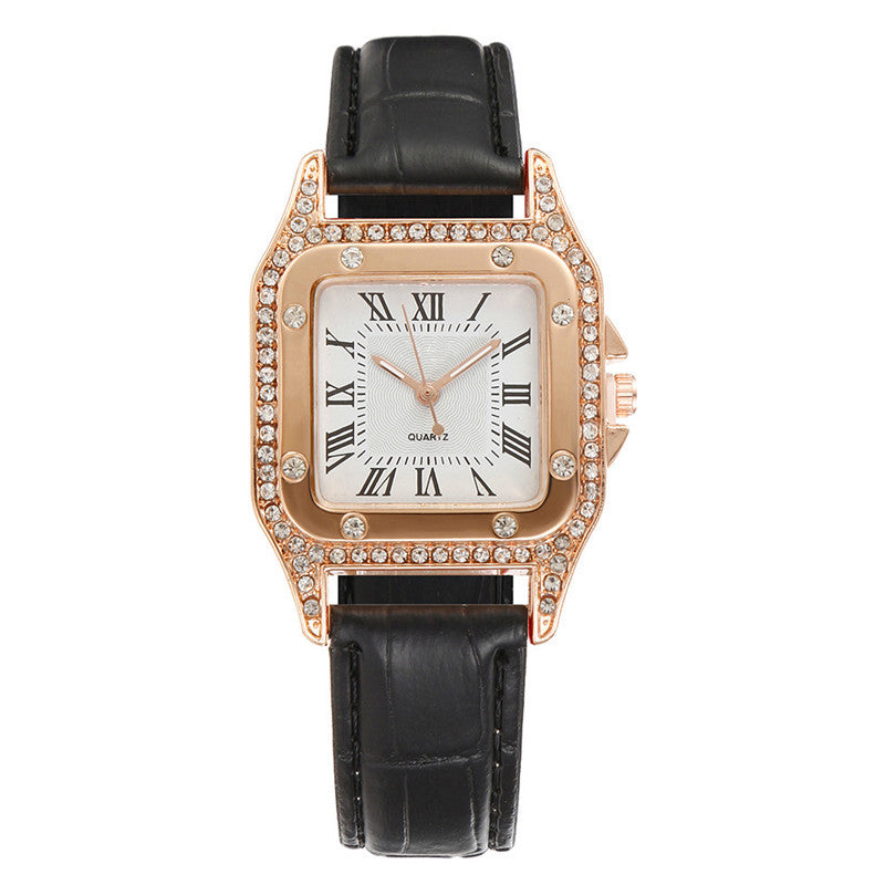 Woman Fashion Square Shell Quartz Belt Diamond Belt Table Wrist Watch