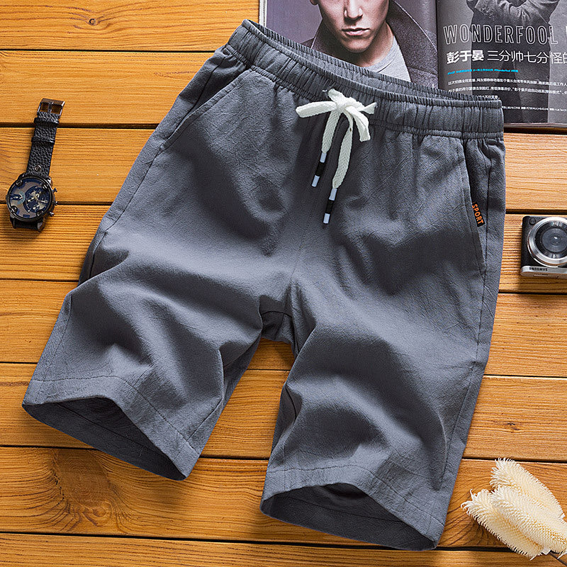 Men's Casual Linen Five Point Shorts Cotton Hemp Beach Casual Pants