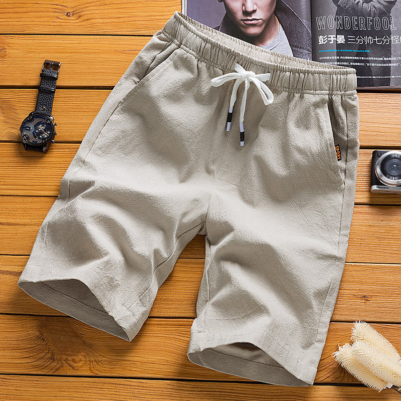 Men's Casual Linen Five Point Shorts Cotton Hemp Beach Casual Pants