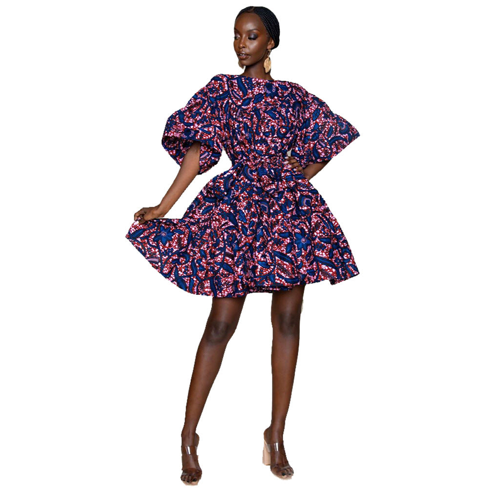 Popular Large Women'S Dress African National Style Big Swing Skirt Lotus Leaf Sleeve Loose Skirt