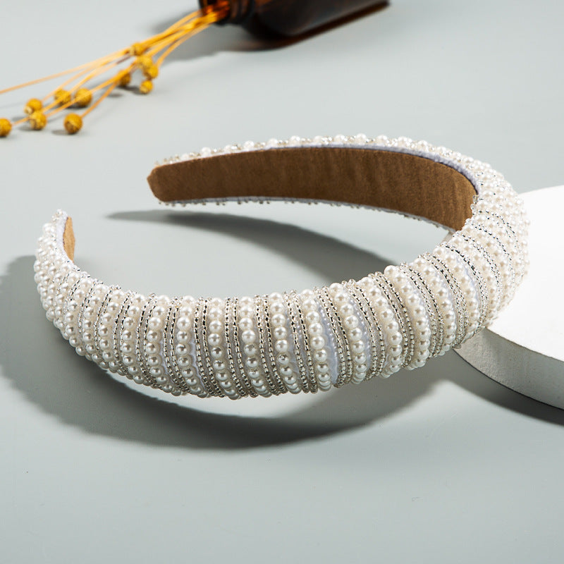 High-Grade Thin Sponge Simple Wide Edge Handmade Pearl Temperament Headband