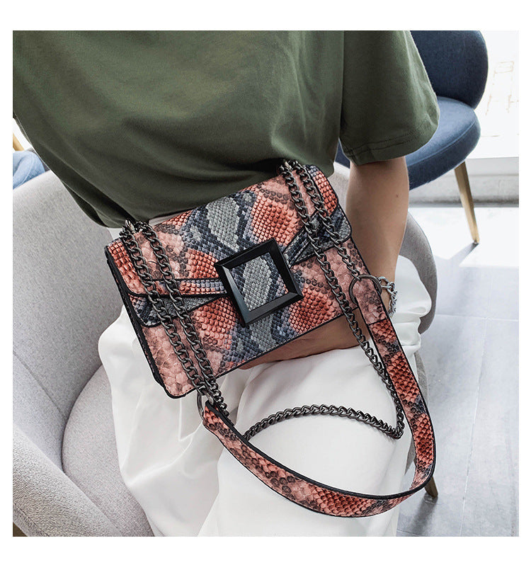 Fashion Version Of Cross Body Contrast Color Snakeshead One Shoulder Bag