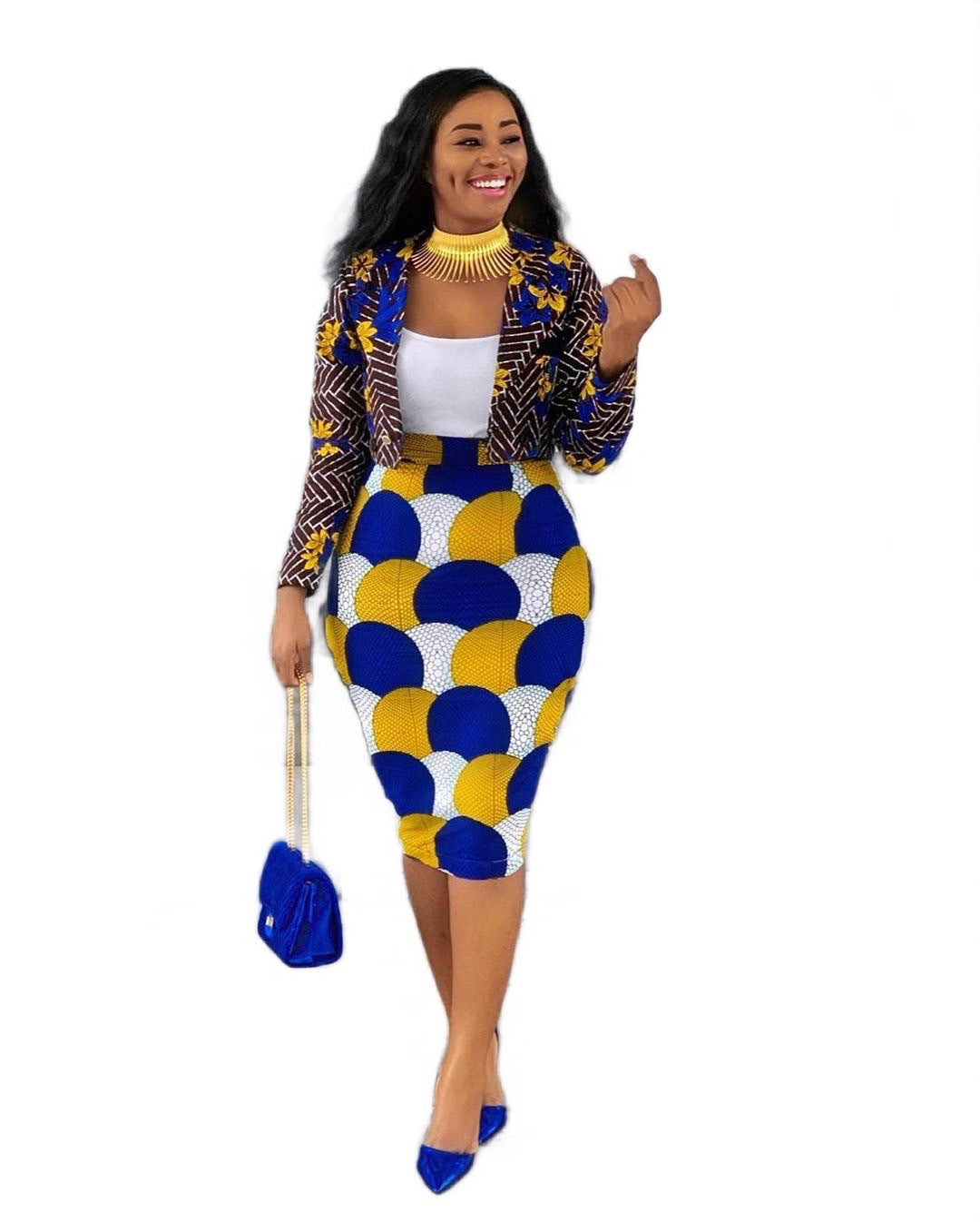 African Women's Casual Small Suit Skirt Two Piece Set