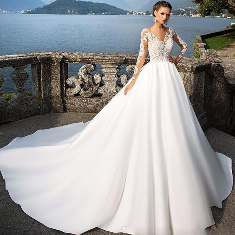 Women's New Trailer Long Sleeve Lace Large French Poncho Retro Bridal Wedding Dress