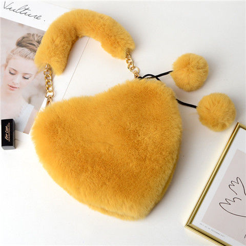 Imitated Rabbit Fur Love Wome Heart-shaped Plush Bag