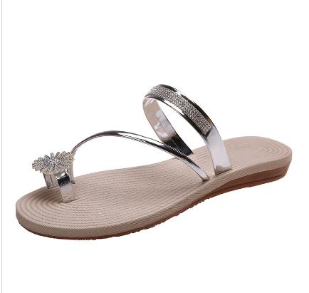 Women's Wear Summer Beach Sandals Rhinestone Flower Flat Slippers