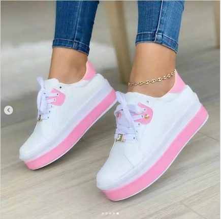 Women's Thick Soled Lace Up Small White Low Top Casual Shoes