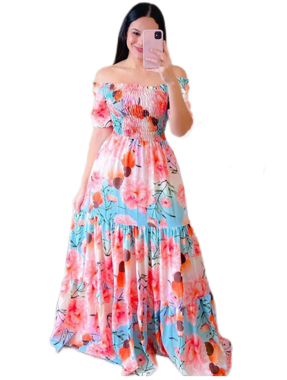 One-shoulder Floral Print Long Dress | Affordable-buy