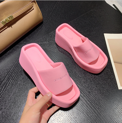 Summer Versatile Little Barbie Pink Slope Bottom Slippers Fashion Casual Sandals