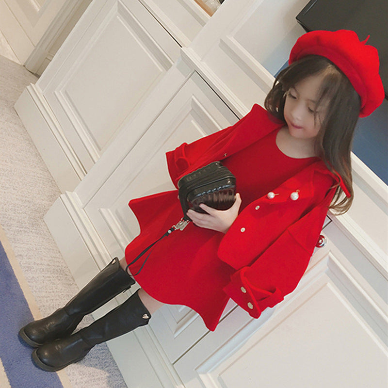 New Fashion Woollen Red Foreign Style Princess Dress