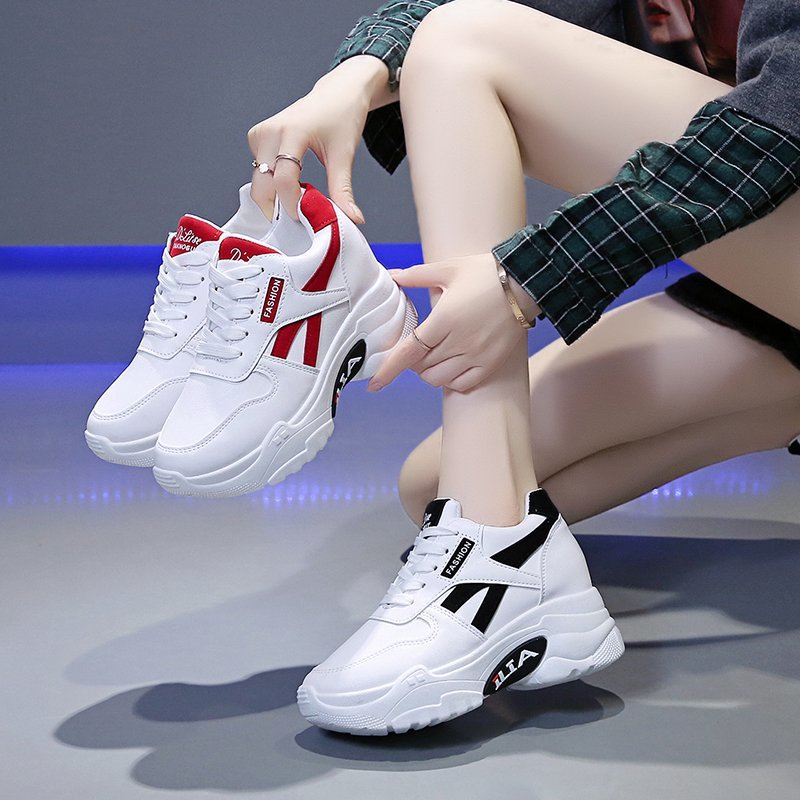 Wholesale of 2020 New Autumn Comfortable Thick Sole Slope Heel Sports and Leisure Women's Shoes with Inner Heightening Little White Shoes