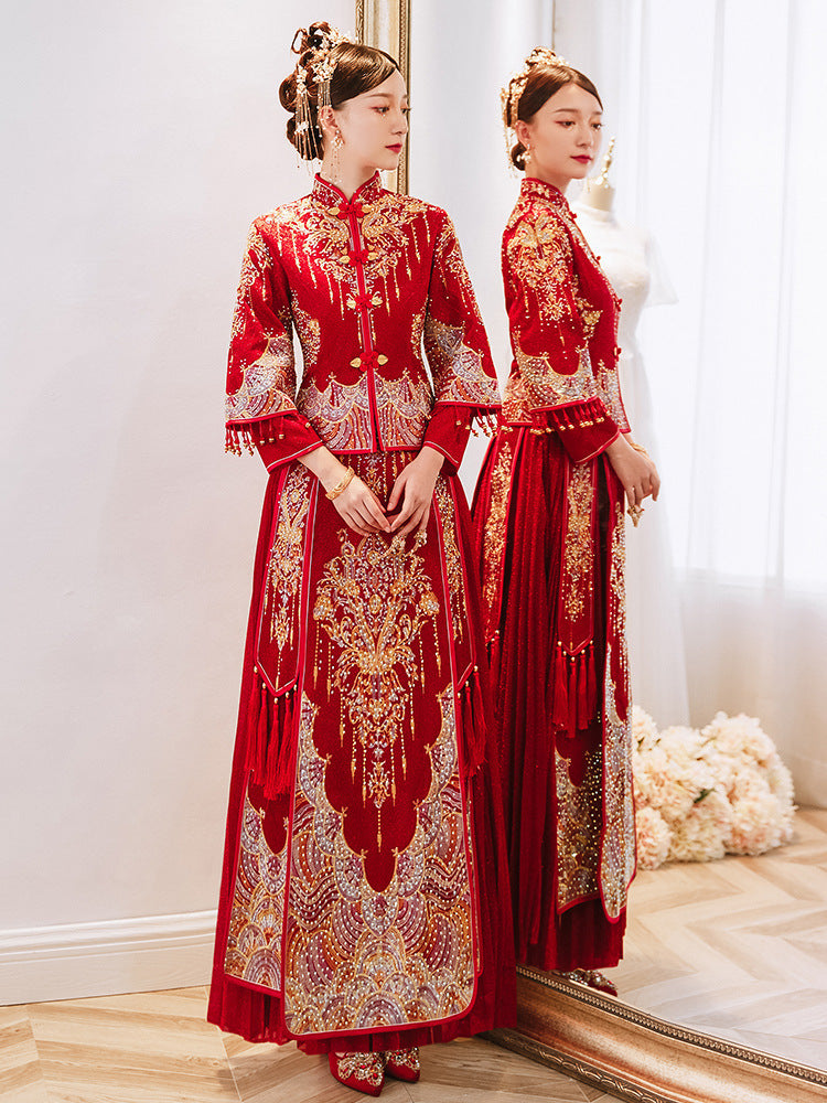 New Chinese Wedding Gowns Autumn Outgoing Wedding Dresses