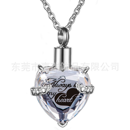 Stainless Steel Birthstone Urn Necklace Love Glass Ashes Pendant Commemorative Relatives Pet Jewelry