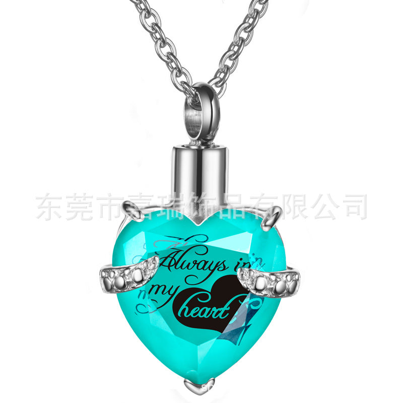 Stainless Steel Birthstone Urn Necklace Love Glass Ashes Pendant Commemorative Relatives Pet Jewelry