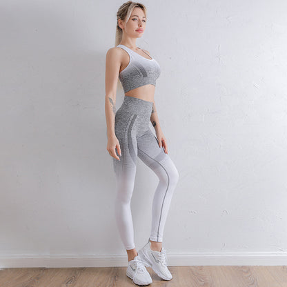Gradient Yoga Suit Women's New Seamless Back Sports Bra Suit Quick Drying Yoga Vest Pants